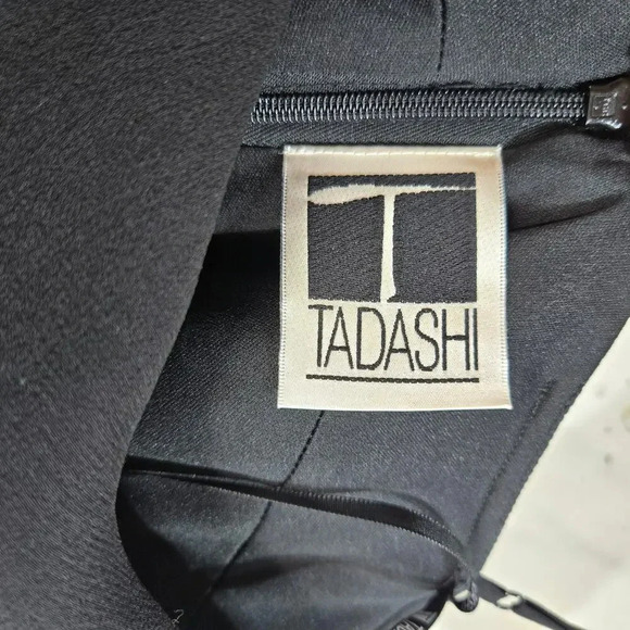 Vintage 90s Tadashi Black Silk Layered Maxi Gown Dress sz M - Picture 2 of 5